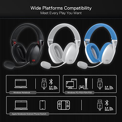 Redragon H848 BT Drahtloses BT-Gaming-Headset – Leichtgewichtig – 7.1 Surround Sound – 40 mm-Treiber – Abnehmbares Mikrofon – Multiplattformen für PC, PS5/4/3, Switch, Handy Bild 7