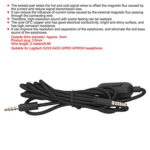 Headset Kabel Ersatz für, 3,5 mm Kopfhörer Audiokabel Gaming Headset Lautstärkeregelung Kabel Kopfhörer Ersatzkabel Klinkenkabel, für G433 G233 G Pro G Pro X Bild 4