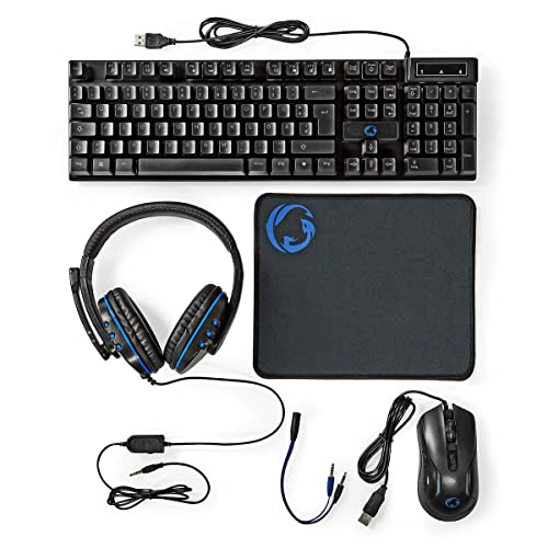 NEDIS Gaming Combo Kit - 5-in-1 - Tastatur, Headset, Maus und Mauspad - Schwarz - QWERTZ - DE-Layout Bild 1