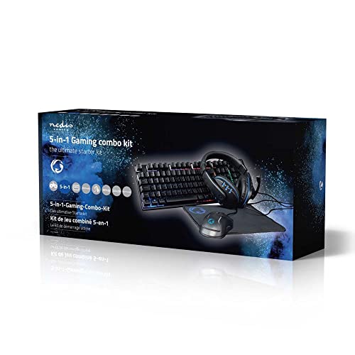 NEDIS Gaming Combo Kit - 5-in-1 - Tastatur, Headset, Maus und Mauspad - Schwarz - QWERTY - ND-Layout Bild 1
