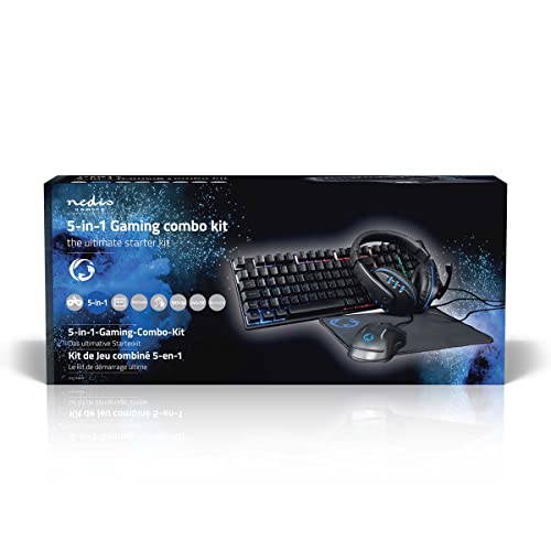 NEDIS Gaming Combo Kit - 5-in-1 - Tastatur, Headset, Maus und Mauspad - Schwarz - QWERTY - ND-Layout Bild 2