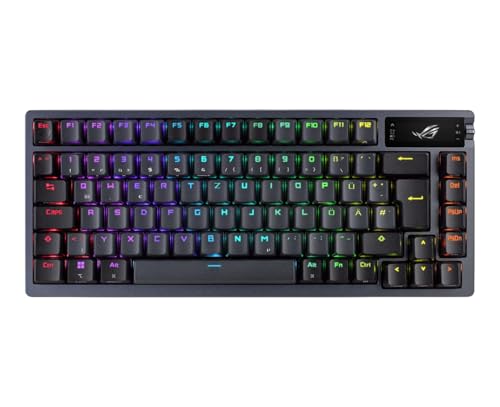 ASUS ROG Azoth kabellose mechanische Gaming Tastatur (75% Formfaktor, NX-Switches, PBT-Doubleshot-Tastenkappen, OLED-Display, Bluetooth, 2,4-GHz-RF Wireless, USB, DE QWERTZ-Layout) schwarz Bild 1