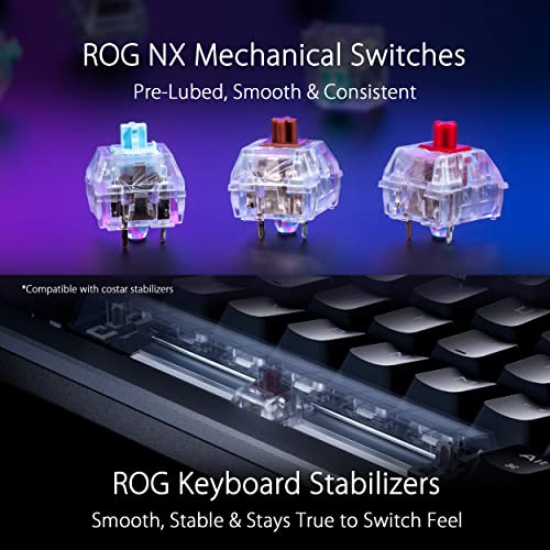 ASUS ROG Azoth kabellose mechanische Gaming Tastatur (75% Formfaktor, NX-Switches, PBT-Doubleshot-Tastenkappen, OLED-Display, Bluetooth, 2,4-GHz-RF Wireless, USB, DE QWERTZ-Layout) schwarz Bild 5