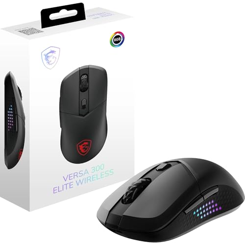 MSI Versa 300 Elite Wireless Gaming-Maus – 26.000 DPI-Optosensor, 1000 Hz Polling-Rate, symmetrisch, 60 Mio. klick-OMRON-Schalter, 200-Stunden-Batterie, 1 ms Latenz, RGB, 65 g – verkabelt/kabellos Bild 1