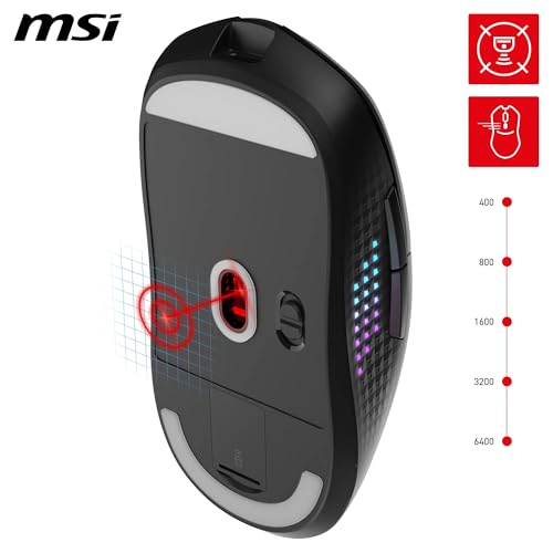 MSI Versa 300 Elite Wireless Gaming-Maus – 26.000 DPI-Optosensor, 1000 Hz Polling-Rate, symmetrisch, 60 Mio. klick-OMRON-Schalter, 200-Stunden-Batterie, 1 ms Latenz, RGB, 65 g – verkabelt/kabellos Bild 5
