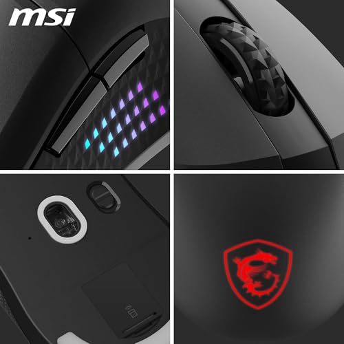 MSI Versa 300 Elite Wireless Gaming-Maus – 26.000 DPI-Optosensor, 1000 Hz Polling-Rate, symmetrisch, 60 Mio. klick-OMRON-Schalter, 200-Stunden-Batterie, 1 ms Latenz, RGB, 65 g – verkabelt/kabellos Bild 6