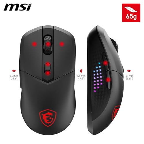 MSI Versa 300 Elite Wireless Gaming-Maus – 26.000 DPI-Optosensor, 1000 Hz Polling-Rate, symmetrisch, 60 Mio. klick-OMRON-Schalter, 200-Stunden-Batterie, 1 ms Latenz, RGB, 65 g – verkabelt/kabellos Bild 7