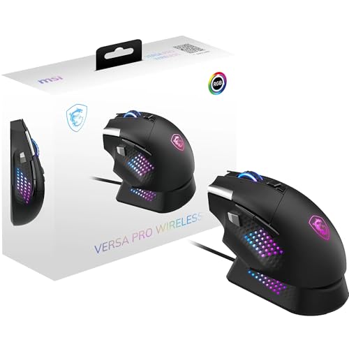 MSI Versa PRO Wireless + Mouse Dock PRO Gaming-Maus – Ladestation, 26000 DPI optischer Sensor, für Rechtshänder, 70 Millionen Klicks, 80 Stunden Akkulaufzeit, 97 g – kabelgebunden/kabellos Bild 1