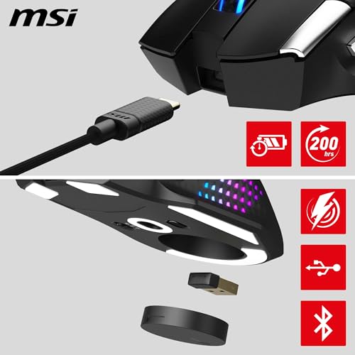 MSI Versa PRO Wireless + Mouse Dock PRO Gaming-Maus – Ladestation, 26000 DPI optischer Sensor, für Rechtshänder, 70 Millionen Klicks, 80 Stunden Akkulaufzeit, 97 g – kabelgebunden/kabellos Bild 3
