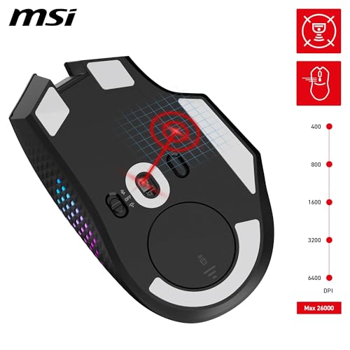MSI Versa PRO Wireless + Mouse Dock PRO Gaming-Maus – Ladestation, 26000 DPI optischer Sensor, für Rechtshänder, 70 Millionen Klicks, 80 Stunden Akkulaufzeit, 97 g – kabelgebunden/kabellos Bild 4