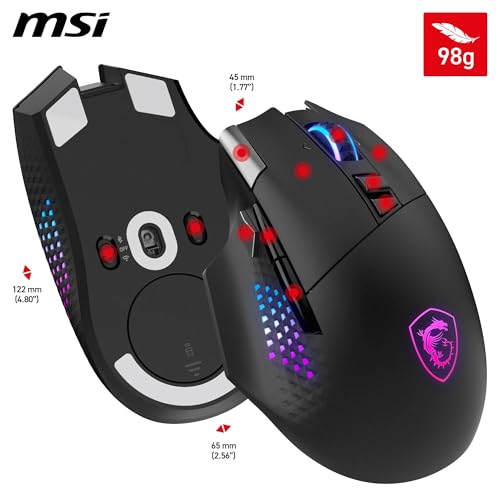 MSI Versa PRO Wireless + Mouse Dock PRO Gaming-Maus – Ladestation, 26000 DPI optischer Sensor, für Rechtshänder, 70 Millionen Klicks, 80 Stunden Akkulaufzeit, 97 g – kabelgebunden/kabellos Bild 7