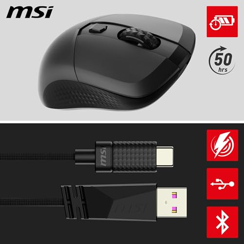 MSI Versa 300 Wireless Gaming-Maus – 8000 DPI optischer Sensor, 1000 Hz Polling-Rate, symmetrisch, 30M+ Klicks, 6 Tasten, 50-Stunden-Batterie, 1 ms Latenz, 60 g – Kabelgebunden/kabellos Bild 7