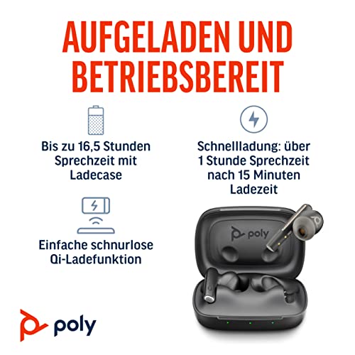 True-Wireless-In-Ear-Headset Poly Voyager Free 60 (Plantronics) – Mikrofone für klare Gespräche – Active Noise Cancelling (ANC) – Tragbares Ladecase – Kompatibel mit iPhone, Android Bild 2