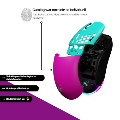 Nyfter - NYF22 Wireless Gaming Mouse Ultraleicht 75g leistungsstark mit 400mA 19K DPI, 400 IPS 1000 hz 50h Akkulaufzeit langlebig Zwei wechselbare Cases inkl. Bild 6
