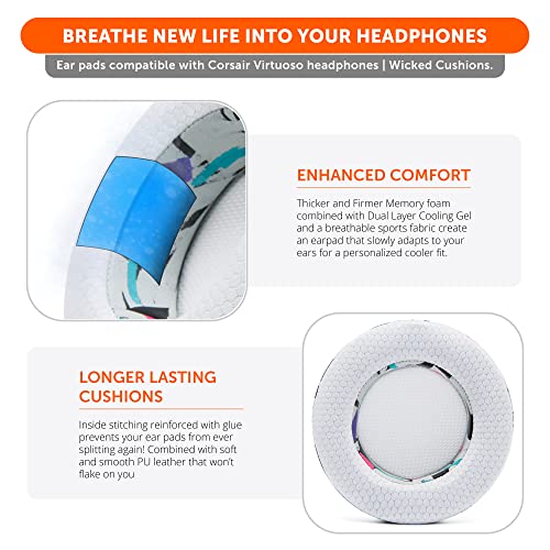 WC Freeze Virtuoso – Ersatz-Ohrpolster aus Hybridgewebe mit Kühlgel für das Corsair Virtuoso Gaming-Headset, hergestellt von Wicked Cushions, verbesserte Dicke und Schallisolierung | 90's White Bild 4