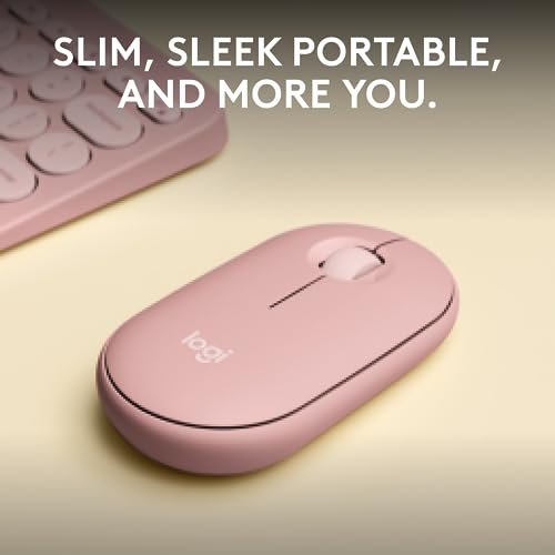 Logitech Pebble Mouse 2 M350s Schlanke Bluetooth-Maus, kabellos, tragbar, leicht, anpassbare Taste, leise Klicks, Easy-Switch für Windows, MacOS, iPadOS, Android, Chrome OS - Tonal Rose Bild 2