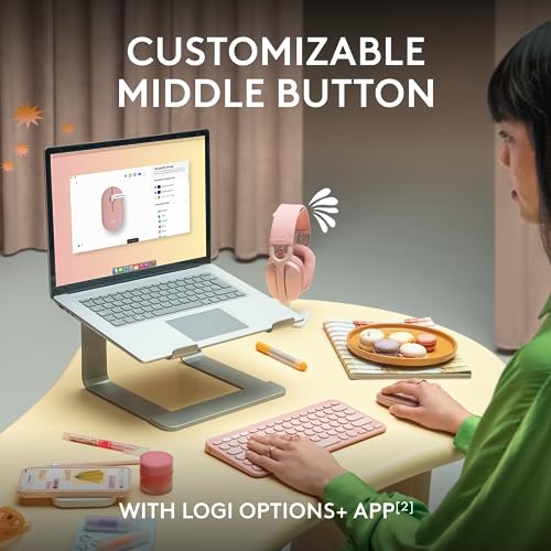 Logitech Pebble Mouse 2 M350s Schlanke Bluetooth-Maus, kabellos, tragbar, leicht, anpassbare Taste, leise Klicks, Easy-Switch für Windows, MacOS, iPadOS, Android, Chrome OS - Tonal Rose Bild 4