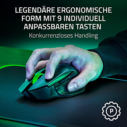 Razer Basilisk V3 X HyperSpeed - Kabellose Gaming-Maus (Ikonische Ergonomische Form mit 9 Anpassbaren Bedienelementen, HyperSpeed Wireless, 5G Advanced 18K Optical Sensor, Chroma RGB) Schwarz Bild 3