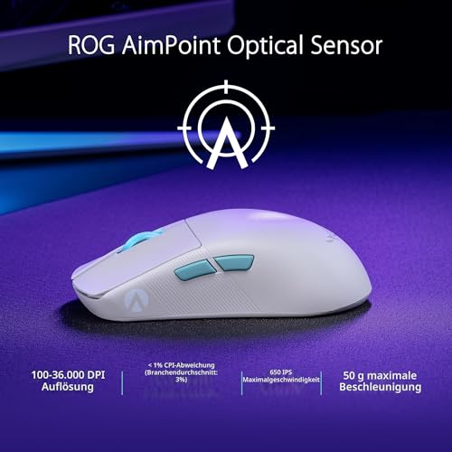 ASUS ROG Harpe Ace Aim Lab Edition White RGB Gaming Maus weiß (kabellos, 2,4 GHz RF, Bluetooth, USB, optischer ROG AimPoint-Sensor 36.000 DPI, ROG Micro Switches, fünf programmierbare Tasten) Bild 5