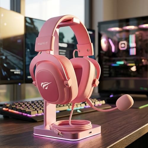 Havit H2002D GAMENOTE Gaming Headset mit Mikrofon - Gaming Kopfhörer mit Kabel - Hochmagnetische 50-mm Treiber für Surround-sound - Kompatibel mit PS4, Xbox, PC & Laptop - Pink Headset Bild 4