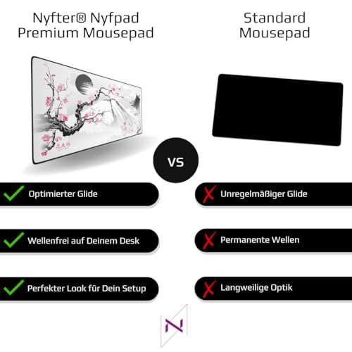 Nyfter - XXL Gaming Mauspad Sakura Weiß 900 x 500mm Premium Fuji Mousepad Size Groß vernähte Kanten langlebig mit high-end Glide und Anti-Rutsch Bild 3
