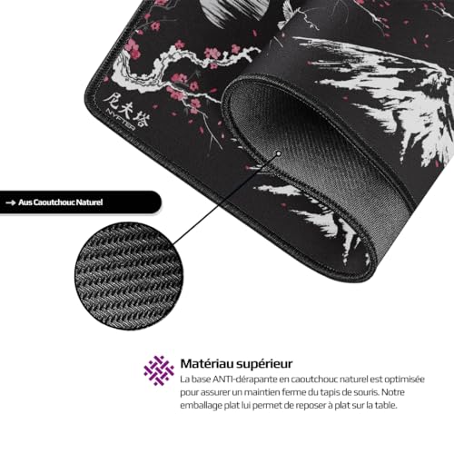 Nyfter - XXL Gaming Mauspad Sakura Weiß 900 x 500mm Premium Fuji Mousepad Size Groß vernähte Kanten langlebig mit high-end Glide und Anti-Rutsch Bild 2