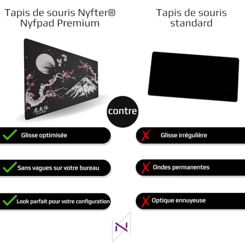 Nyfter - XXL Gaming Mauspad Sakura Weiß 900 x 500mm Premium Fuji Mousepad Size Groß vernähte Kanten langlebig mit high-end Glide und Anti-Rutsch Bild 3