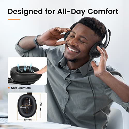 EKSA H2 USB Headset mit Mikrofon, Office PC Headset mit ENC Mic, Stummschalter & Lautstärkeregler, Over Ear PC Headset mit Kabel für Business/Callcenter/Büro/Zoom/Teams Bild 4