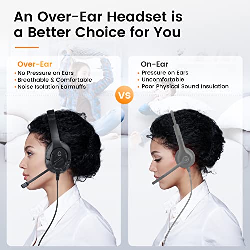EKSA H2 USB Headset mit Mikrofon, Office PC Headset mit ENC Mic, Stummschalter & Lautstärkeregler, Over Ear PC Headset mit Kabel für Business/Callcenter/Büro/Zoom/Teams Bild 6