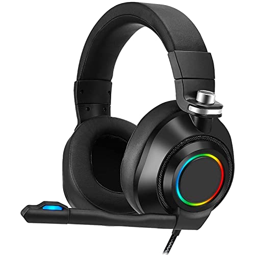 SIMPLETEK Gaming-Kopfhörer mit Bogenmikrofon mit Draht | Schwarz, mit RGB-Beleuchtung Bild 1