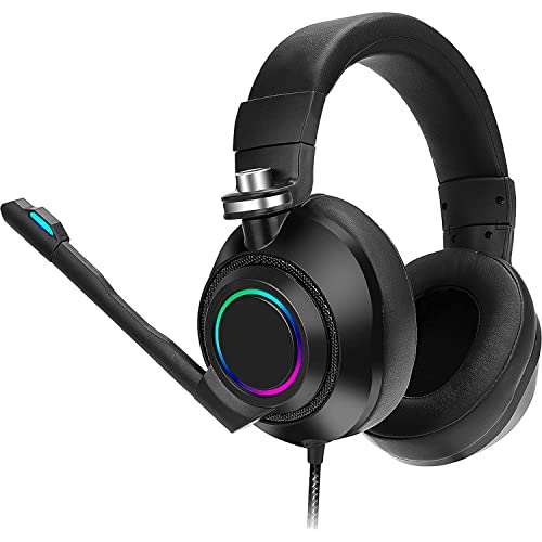 SIMPLETEK Gaming-Kopfhörer mit Bogenmikrofon mit Draht | Schwarz, mit RGB-Beleuchtung Bild 2