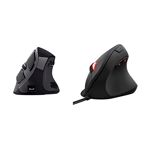 Trust Voxx Vertikale Kabellose Maus, Wiederaufladbare Ergonomische Funkmaus, Bluetooth und 2.4 GHz Verbindung, 9 Tasten, schwarz Gaming GXT 144 Rexx Vertikale Gaming Maus, Schwarz Bild 1