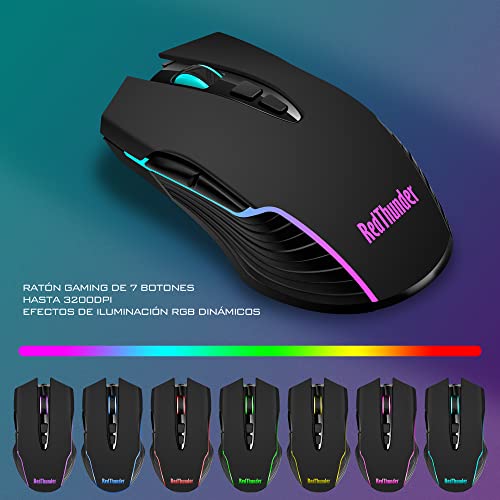 RedThunder K10 Gaming-Tastatur, mechanisches Gefühl, RGB-Hintergrundbeleuchtung, wiederaufladbarer Akku mit 3800 mAh, Anti-Ghosting + 7D-Maus, 3200 DPI, ES-Layout, für PC/PS5/Xbox, Schwarz Bild 5