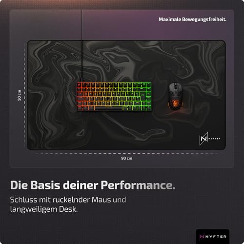 Nyfter - XXL Gaming Mauspad Liquid Design 900 x 500mm Premium Mousepad Size XXL vernähte Kanten langlebig mit high-end Glide und Anti-Rutsch Bild 2