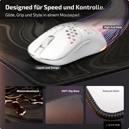 Nyfter - XXL Gaming Mauspad Liquid Design 900 x 500mm Premium Mousepad Size XXL vernähte Kanten langlebig mit high-end Glide und Anti-Rutsch Bild 4