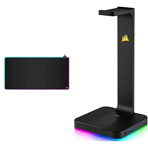 Corsair MM700 RGB Extended 3XL Gaming-Mauspad mit Stoffoberfläche - Schwarz & ST100 Premium Kopfhörer-Ständer (2X USB 3.1, Aluminium, 7.1 Dolby Audio Ausgang) schwarz Bild 1