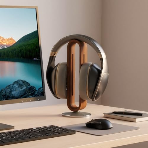 Kopfhörer Ständer Holz Schreibtisch - U-Form Headset Halterung - Aluminium Gaming Kopfhörer Aufbewahrung - Universal für Sennheiser Bose Sony Airpods Max - Tisch Organizer Accessoire Bild 2