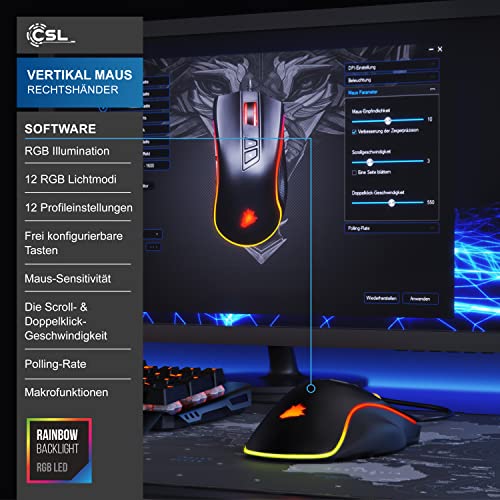CSL-Computer TITANWOLF - Gaming Maus 12400 DPI mit RGB Beleuchtung, 8 programmierbare Tasten, Ergonomisches Design für ióptimalen Spielkomfort Bild 4