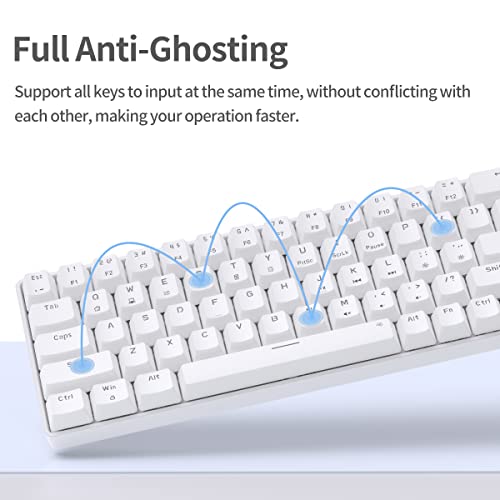 TMKB Mechanische Gaming Tastatur, T68se 60% Prozent Tastatur mit USB Kabel, Anti Ghosting QWERTY Layout Mini Blue Switches Keyboard für PC Windows/Mac OS, Weiß Bild 5