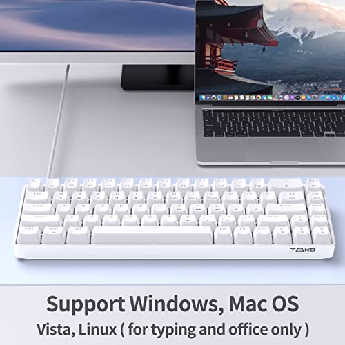 TMKB Mechanische Gaming Tastatur, T68se 60% Prozent Tastatur mit USB Kabel, Anti Ghosting QWERTY Layout Mini Blue Switches Keyboard für PC Windows/Mac OS, Weiß Bild 6