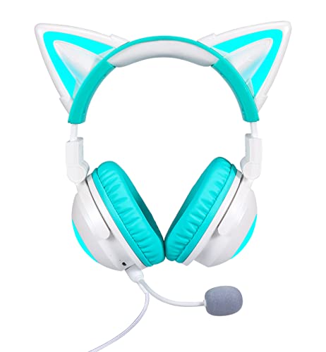 Neue Kabellose Katzenohr-Kopfhörer (12 Farbwechsel), 8 Blinkmodi,mit anschließbarem HD-Mikrofon und Mikrofon-Stummschalttaste, 3,5-mm-Buchse, Gaming Pro (Green) Bild 1
