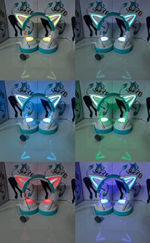 Neue Kabellose Katzenohr-Kopfhörer (12 Farbwechsel), 8 Blinkmodi,mit anschließbarem HD-Mikrofon und Mikrofon-Stummschalttaste, 3,5-mm-Buchse, Gaming Pro (Green) Bild 3