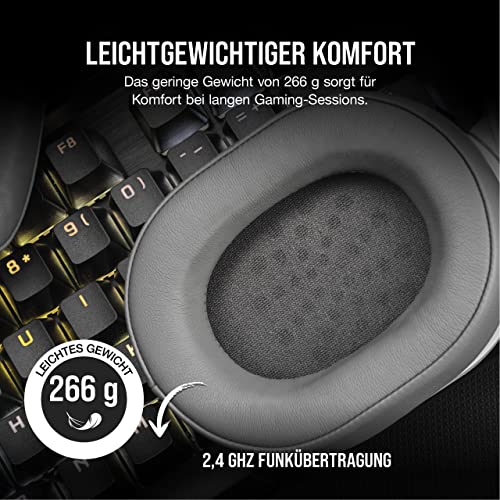 Corsair HS55 Wireless Gaming-Headset - Geringer Latenz 2,4-GHz-Wireless- oder Bluetooth, Dolby® Audio 7.1-Surround-Sound, Leichtgewicht, Omnidirektionales Mikrofon, Zugängliche Tasten - Weiß Bild 5