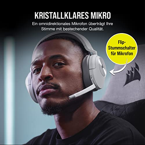 Corsair HS55 Wireless Gaming-Headset - Geringer Latenz 2,4-GHz-Wireless- oder Bluetooth, Dolby® Audio 7.1-Surround-Sound, Leichtgewicht, Omnidirektionales Mikrofon, Zugängliche Tasten - Weiß Bild 6