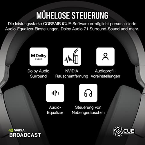 Corsair HS55 Wireless Gaming-Headset - Geringer Latenz 2,4-GHz-Wireless- oder Bluetooth, Dolby® Audio 7.1-Surround-Sound, Leichtgewicht, Omnidirektionales Mikrofon, Zugängliche Tasten - Weiß Bild 7