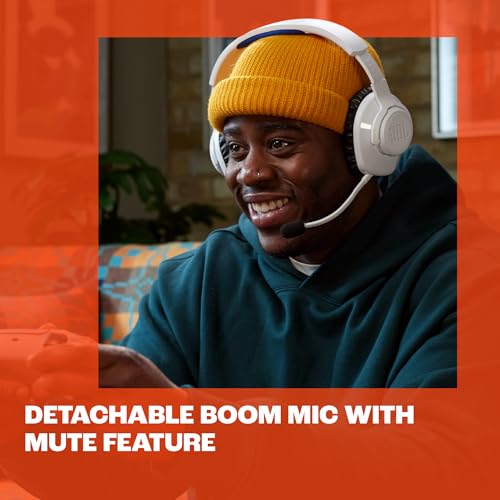 JBL Quantum 360P - Kabelloses Over-Ear-Konsolen-Gaming-Headset mit abnehmbarem Boom-Mikrofon, bis zu 22 Stunden Akkulaufzeit, Memory-Schaum-Komfort, kompatibel mit PlayStation 5 3D Audio (Weiß) Bild 4