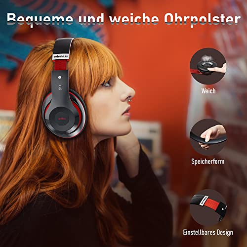 Kabellose Kopfhörer mit 6 EQ Modi, Kopfhörer Over Ear, 65 Std Kopfhörer Kabellos Bluetooth Over Ear mit Eingebautem HD-Mikrofon, FM, SD/TF für Outdoor, Transport, Reisen, Studium Bild 2