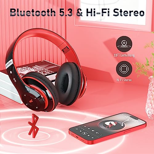 Kabellose Kopfhörer mit 6 EQ Modi, Kopfhörer Over Ear, 65 Std Kopfhörer Kabellos Bluetooth Over Ear mit Eingebautem HD-Mikrofon, FM, SD/TF für Outdoor, Transport, Reisen, Studium Bild 3