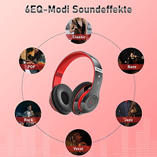 Kabellose Kopfhörer mit 6 EQ Modi, Kopfhörer Over Ear, 65 Std Kopfhörer Kabellos Bluetooth Over Ear mit Eingebautem HD-Mikrofon, FM, SD/TF für Outdoor, Transport, Reisen, Studium Bild 4