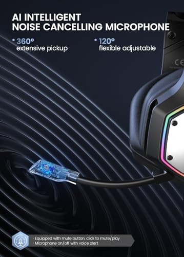 EKSA Wireless Gaming Headset für PS4 PS5 PC, 2.4G USB Headset mit Mikrofon 7.1 Surround Sound, ENC & RGB Licht, Gaming Kopfhörer Kabellos, 36 Stunden Akkulaufzeit 3,5mm Klinke Bild 5